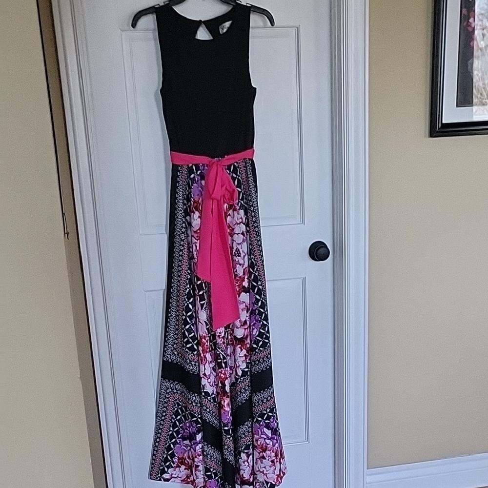 Black and Pink Floral Maxi Dress